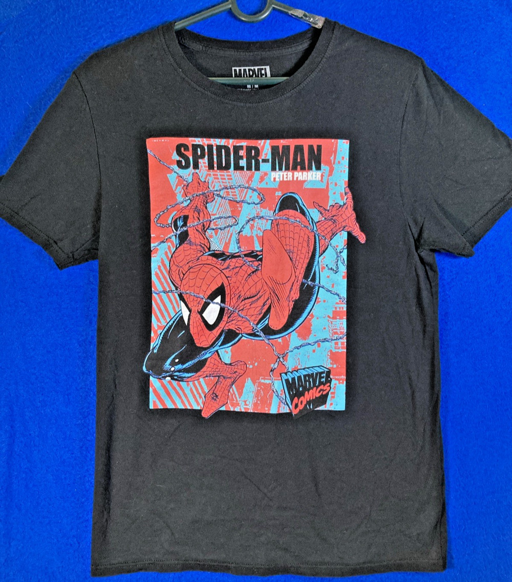 Marvel Spider-Man Men's Graphic T-Shirt Black Size Medium Comic Book Art Spidey